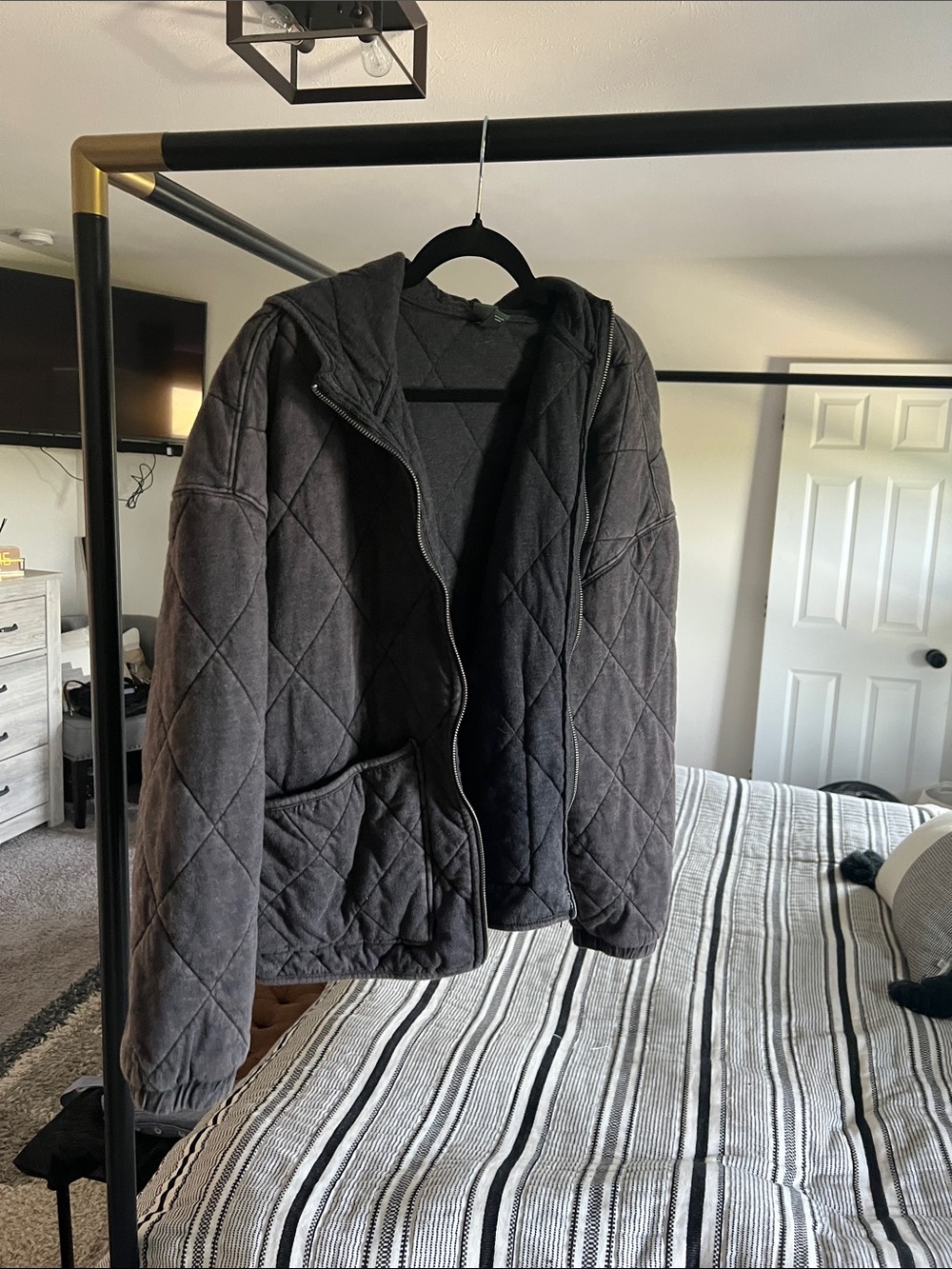 wild fable Quilted Hooded Zip Jacket in Charcoal Gray